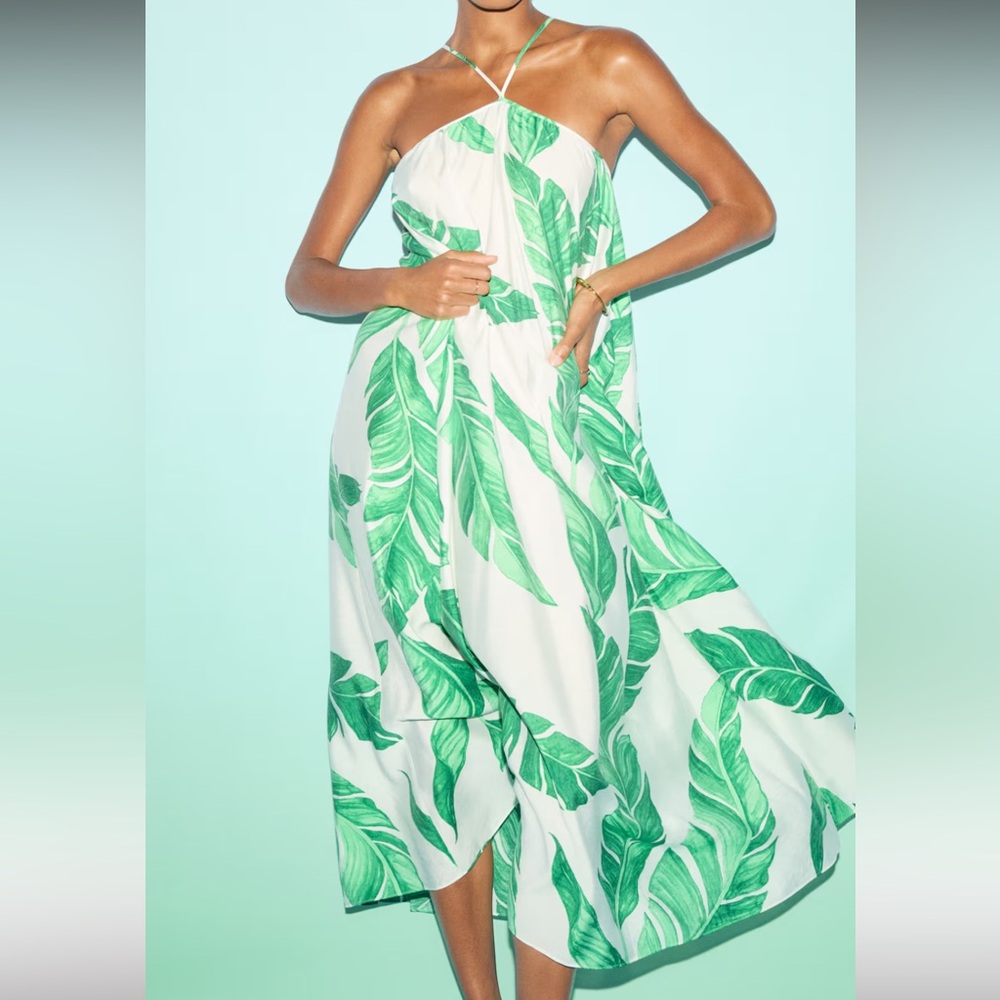 H&M Green Leaf Print Maxi Dress